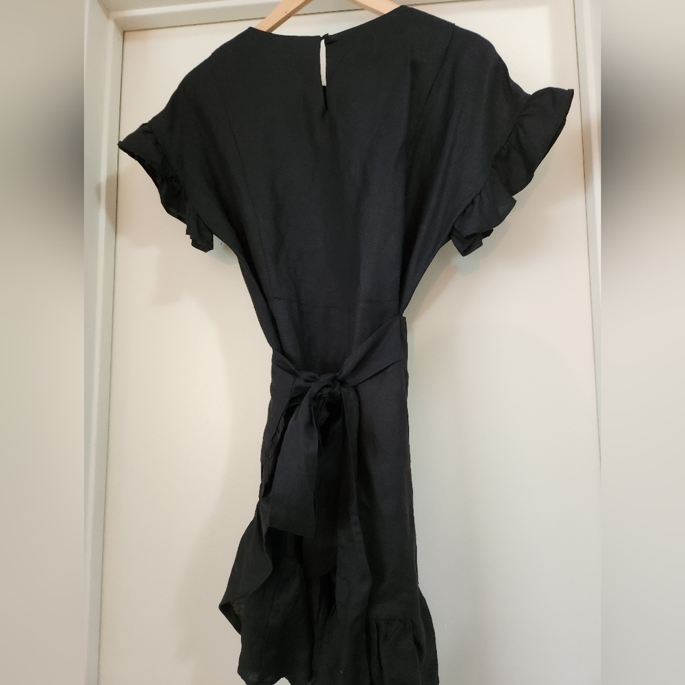 ASTR The Label Dress Women's Linen Blend Ruffle Wrap Dress‎ Black Extra Small XS - Picture 7 of 9